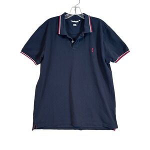 Fusaro Antonio Navy Blue Pique Cotton Polo‎ Shirt Mens 3XL Striped Trim Italy